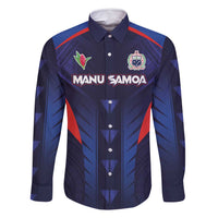 Custom Rugby Samoa Family Matching Off Shoulder Maxi Dress and Hawaiian Shirt Siva Tau Spirit Sporty Vibes LT03 Dad's Shirt - Long Sleeve Navy - Polynesian Pride