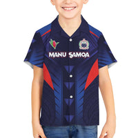 Custom Rugby Samoa Family Matching Short Sleeve Bodycon Dress and Hawaiian Shirt Siva Tau Spirit Sporty Vibes LT03 Son's Shirt Navy - Polynesian Pride