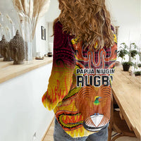 PNG Port Moresby Vipers Rugby Women Casual Shirt Fire Vipers Mix PNG Bird Polynesian Tattoo LT03 - Polynesian Pride