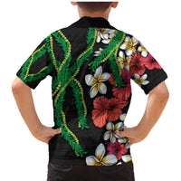 Hawaiian Tropical Flowers and Maile Pikake Family Matching Mermaid Dress and Hawaiian Shirt Polynesian Tribal Pattern Black Color LT03 - Polynesian Pride