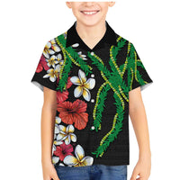Hawaiian Tropical Flowers and Maile Pikake Family Matching Mermaid Dress and Hawaiian Shirt Polynesian Tribal Pattern Black Color LT03 Son's Shirt Black - Polynesian Pride
