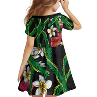Hawaiian Tropical Flowers and Maile Pikake Family Matching Off Shoulder Maxi Dress and Hawaiian Shirt Polynesian Tribal Pattern Black Color LT03 - Polynesian Pride
