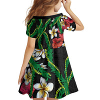 Hawaiian Tropical Flowers and Maile Pikake Family Matching Puletasi and Hawaiian Shirt Polynesian Tribal Pattern Black Color LT03 - Polynesian Pride