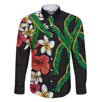 Hawaiian Tropical Flowers and Maile Pikake Family Matching Summer Maxi Dress and Hawaiian Shirt Polynesian Tribal Pattern Black Color LT03 Dad's Shirt - Long Sleeve Black - Polynesian Pride