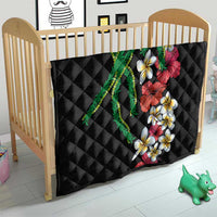 Hawaiian Tropical Flowers and Maile Pikake Quilt Polynesian Tribal Pattern Black Color
