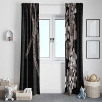 Hawaiian Tropical Flowers and Maile Pikake Window Curtain Polynesian Tribal Pattern Grayscale Mode