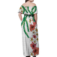 Hawaiian Tropical Flowers and Maile Pikake Family Matching Off Shoulder Maxi Dress and Hawaiian Shirt Polynesian Tribal Pattern White Color LT03 - Polynesian Pride