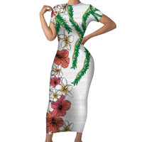 Hawaiian Tropical Flowers and Maile Pikake Family Matching Short Sleeve Bodycon Dress and Hawaiian Shirt Polynesian Tribal Pattern White Color LT03 Mom's Dress White - Polynesian Pride