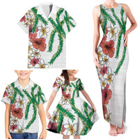 Hawaiian Tropical Flowers and Maile Pikake Family Matching Tank Maxi Dress and Hawaiian Shirt Polynesian Tribal Pattern White Color LT03 - Polynesian Pride
