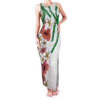 Hawaiian Tropical Flowers and Maile Pikake Family Matching Tank Maxi Dress and Hawaiian Shirt Polynesian Tribal Pattern White Color LT03 Mom's Dress White - Polynesian Pride