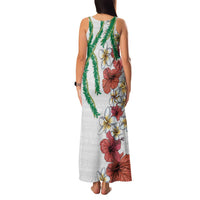 Hawaiian Tropical Flowers and Maile Pikake Family Matching Tank Maxi Dress and Hawaiian Shirt Polynesian Tribal Pattern White Color LT03 - Polynesian Pride