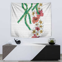 Hawaiian Tropical Flowers and Maile Pikake Tapestry Polynesian Tribal Pattern White Color
