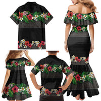 Hawaiian Tropical Flowers and Tribal Polynesian Tattoo Family Matching Mermaid Dress and Hawaiian Shirt Black Color LT03 - Polynesian Pride