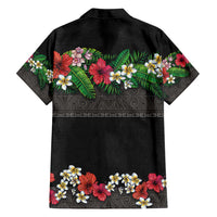 Hawaiian Tropical Flowers and Tribal Polynesian Tattoo Family Matching Off Shoulder Maxi Dress and Hawaiian Shirt Black Color LT03 - Polynesian Pride