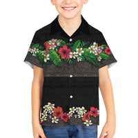 Hawaiian Tropical Flowers and Tribal Polynesian Tattoo Family Matching Short Sleeve Bodycon Dress and Hawaiian Shirt Black Color LT03 Son's Shirt Black - Polynesian Pride