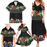 Hawaiian Tropical Flowers and Tribal Polynesian Tattoo Family Matching Summer Maxi Dress and Hawaiian Shirt Black Color LT03 - Polynesian Pride