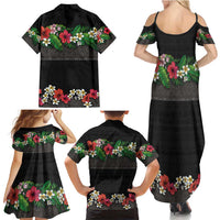 Hawaiian Tropical Flowers and Tribal Polynesian Tattoo Family Matching Summer Maxi Dress and Hawaiian Shirt Black Color LT03 - Polynesian Pride