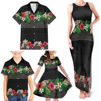 Hawaiian Tropical Flowers and Tribal Polynesian Tattoo Family Matching Tank Maxi Dress and Hawaiian Shirt Black Color LT03 - Polynesian Pride