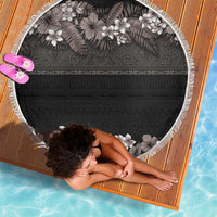 Hawaiian Tropical Flowers and Tribal Polynesian Tattoo Beach Blanket Grayscale Mode