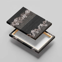 Hawaiian Tropical Flowers and Tribal Polynesian Tattoo Canvas Wall Art Grayscale Mode