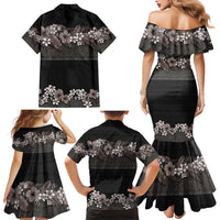 Hawaiian Tropical Flowers and Tribal Polynesian Tattoo Family Matching Mermaid Dress and Hawaiian Shirt Grayscale Mode LT03 - Polynesian Pride