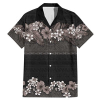Hawaiian Tropical Flowers and Tribal Polynesian Tattoo Family Matching Mermaid Dress and Hawaiian Shirt Grayscale Mode LT03 Dad's Shirt - Short Sleeve Black - Polynesian Pride