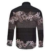 Hawaiian Tropical Flowers and Tribal Polynesian Tattoo Family Matching Short Sleeve Bodycon Dress and Hawaiian Shirt Grayscale Mode LT03 - Polynesian Pride