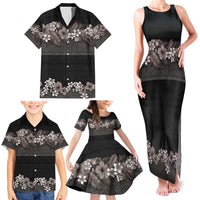 Hawaiian Tropical Flowers and Tribal Polynesian Tattoo Family Matching Tank Maxi Dress and Hawaiian Shirt Grayscale Mode LT03 - Polynesian Pride