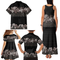 Hawaiian Tropical Flowers and Tribal Polynesian Tattoo Family Matching Tank Maxi Dress and Hawaiian Shirt Grayscale Mode LT03 - Polynesian Pride
