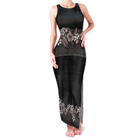 Hawaiian Tropical Flowers and Tribal Polynesian Tattoo Family Matching Tank Maxi Dress and Hawaiian Shirt Grayscale Mode LT03 Mom's Dress Black - Polynesian Pride