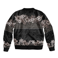 Hawaiian Tropical Flowers and Tribal Polynesian Tattoo Sleeve Zip Bomber Jacket Grayscale Mode