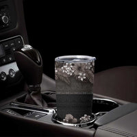 Hawaiian Tropical Flowers and Tribal Polynesian Tattoo Tumbler Cup Grayscale Mode