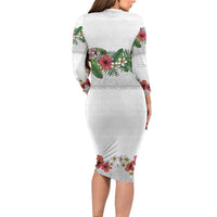 Hawaiian Tropical Flowers and Tribal Polynesian Tattoo Family Matching Long Sleeve Bodycon Dress and Hawaiian Shirt White Color LT03 - Polynesian Pride