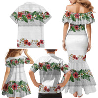Hawaiian Tropical Flowers and Tribal Polynesian Tattoo Family Matching Mermaid Dress and Hawaiian Shirt White Color LT03 - Polynesian Pride