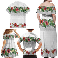 Hawaiian Tropical Flowers and Tribal Polynesian Tattoo Family Matching Off Shoulder Maxi Dress and Hawaiian Shirt White Color LT03 - Polynesian Pride