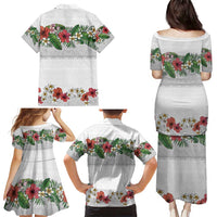 Hawaiian Tropical Flowers and Tribal Polynesian Tattoo Family Matching Puletasi and Hawaiian Shirt White Color LT03 - Polynesian Pride
