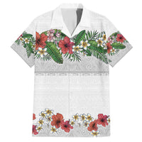 Hawaiian Tropical Flowers and Tribal Polynesian Tattoo Family Matching Puletasi and Hawaiian Shirt White Color LT03 Dad's Shirt - Short Sleeve White - Polynesian Pride
