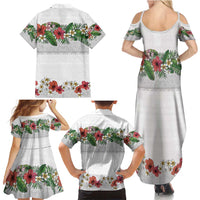 Hawaiian Tropical Flowers and Tribal Polynesian Tattoo Family Matching Summer Maxi Dress and Hawaiian Shirt White Color LT03 - Polynesian Pride