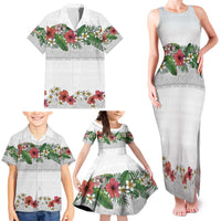 Hawaiian Tropical Flowers and Tribal Polynesian Tattoo Family Matching Tank Maxi Dress and Hawaiian Shirt White Color LT03 - Polynesian Pride
