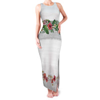 Hawaiian Tropical Flowers and Tribal Polynesian Tattoo Family Matching Tank Maxi Dress and Hawaiian Shirt White Color LT03 Mom's Dress White - Polynesian Pride