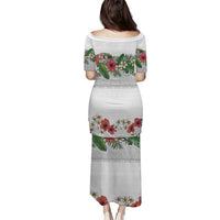 Hawaiian Tropical Flowers and Tribal Polynesian Tattoo Puletasi White Color