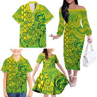 Cook Islands Va'a Polynesian Art Tattoo Family Matching Off The Shoulder Long Sleeve Dress and Hawaiian Shirt National Color LT03 - Polynesian Pride
