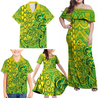 Cook Islands Va'a Polynesian Art Tattoo Family Matching Off Shoulder Maxi Dress and Hawaiian Shirt National Color LT03 - Polynesian Pride