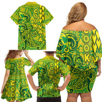 Cook Islands Va'a Polynesian Art Tattoo Family Matching Off Shoulder Short Dress and Hawaiian Shirt National Color LT03 - Polynesian Pride