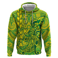 Cook Islands Va'a Polynesian Art Tattoo Hoodie National Color LT03 Pullover Hoodie Green - Yellow - Polynesian Pride