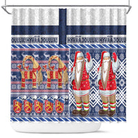 Yule Goat Joulupukki Finnish Christmas Shower Curtain Scandinavian Pattern LT03 Blue - Polynesian Pride