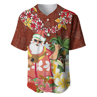 Hawaii Honu Mele Kalikimaka Baseball Jersey Santa Tropical Flower Aloha Summer Red Version LT03 Red - Polynesian Pride