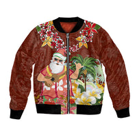 Hawaii Honu Mele Kalikimaka Bomber Jacket Santa Tropical Flower Aloha Summer Red Version LT03 Unisex Red - Polynesian Pride
