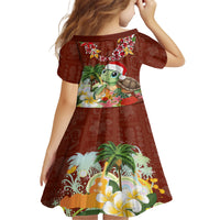 Hawaii Honu Mele Kalikimaka Kid Short Sleeve Dress Santa Tropical Flower Aloha Summer Red Version LT03 - Polynesian Pride