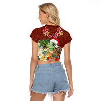 Hawaii Honu Mele Kalikimaka Raglan Cropped T Shirt Santa Tropical Flower Aloha Summer Red Version LT03 - Polynesian Pride